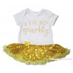 White Baby Bodysuit Bling Yellow Sequins Pettiskirt & Sparkle Rhinestone I M So Sparkly Print JS4840